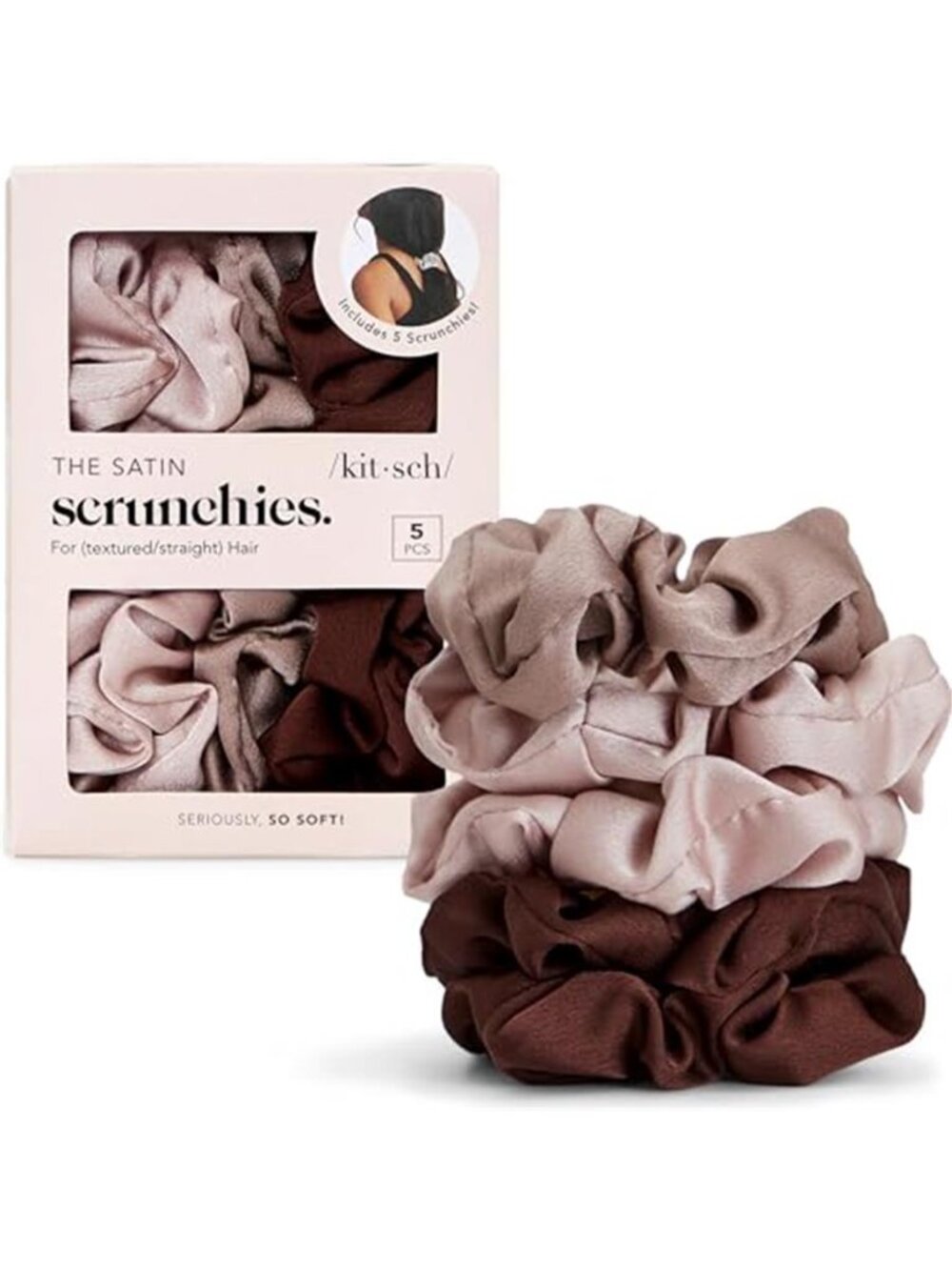 Satin Scrunchies 5pc Set Cameo Tones No Crease Frizz Control Soft Hair Ties